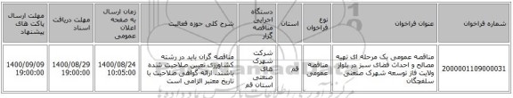 مناقصه عمومی یک مرحله ای تهیه مصالح و احداث فضای سبز در بلوار ولایت فاز توسعه شهرک صنعتی سلفچگان 