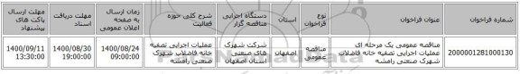 مناقصه عمومی یک مرحله ای عملیات اجرایی تصفیه خانه فاضلاب شهرک صنعتی رامشه 