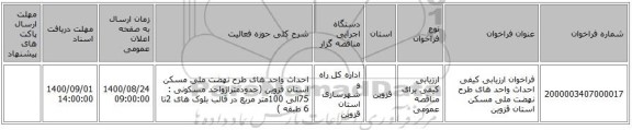 فراخوان ارزیابی کیفی احداث واحد های طرح نهضت ملی مسکن استان قزوین 