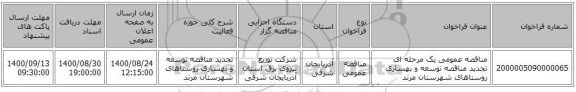 مناقصه عمومی یک مرحله ای تجدید مناقصه توسعه و بهسازی روستاهای شهرستان مرند