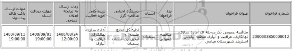 مناقصه عمومی یک مرحله ای آماده سازی، نهالکاری، مراقبت و آبیاری منطقه بیابانی استربند شهرستان میامی