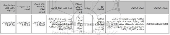 مناقصه عمومی همزمان با ارزیابی (فشرده) یک مرحله ای خرید ، نصب و و راه اندازی یکدستگاه جرثقیل 10 تن تاشو قابل نصب برروی کامیون بنز 2624- مناقصه 1400/137/603