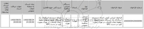 فراخوان ارزیابی کیفی اجرای سیستم اسکادای یک ایستگاه پایلوت منهول خطوط انتقال فاضلاب در تهران بصورت کلید در دست EPC