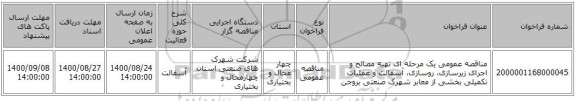 مناقصه عمومی یک مرحله ای تهیه مصالح و اجرای زیرسازی، روسازی، آسفالت و عملیات تکمیلی بخشی از معابر شهرک صنعتی بروجن