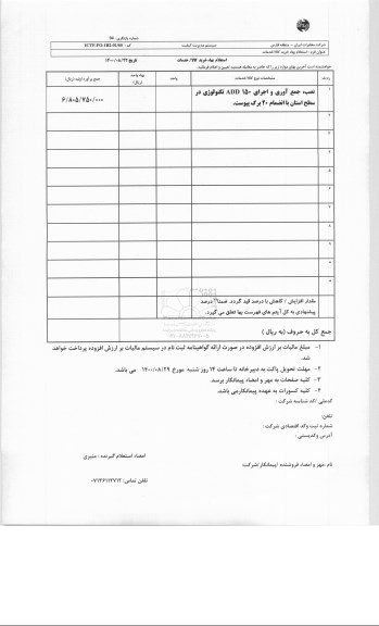 استعلام، استعلام ​نصب، جمع آوری و اجرای 150 ADD تکنولوژی 