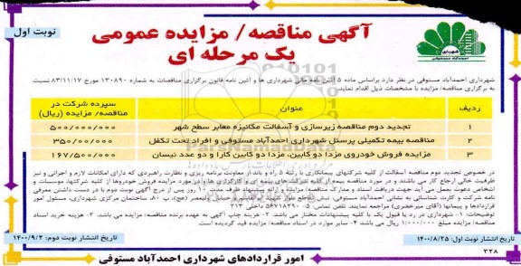 مناقصه، مناقصه زیرسازی و آسفالت مکانیزه معابر سطح شهر ...