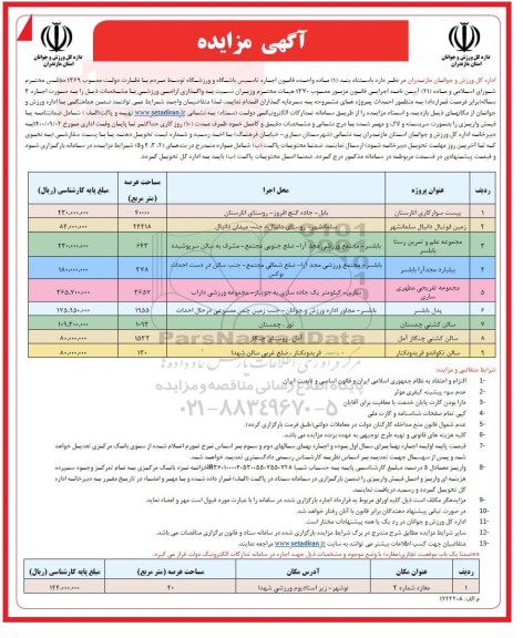 مناقصه، مناقصه واگذاری اراضی ورزشی... 