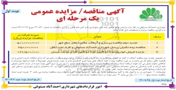 مزایده، مزایده فروش خودروی مزدا دو کابین...