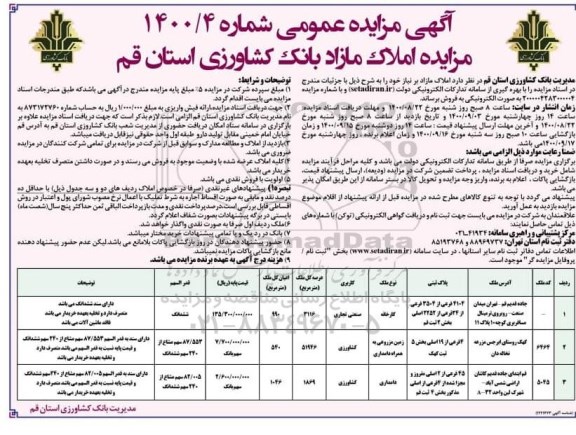مزایده مزایده فروش املاک مازاد کاربری صنعتی و مسکونی