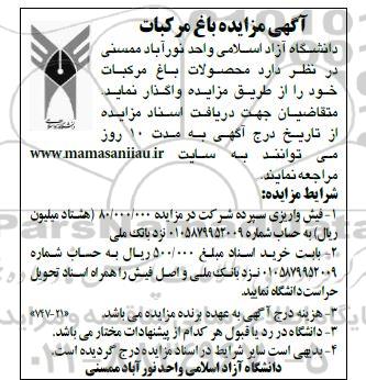مزایده، مزایده واگذاری محصولات باغ مرکبات