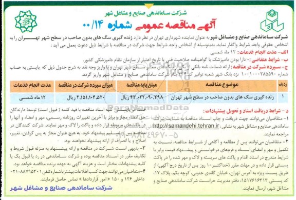 مناقصه زنده گیری سگ های بدون صاحب 