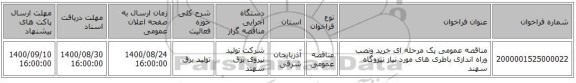 مناقصه عمومی یک مرحله ای خرید ونصب وراه اندازی باطری های مورد نیاز نیروگاه سهند