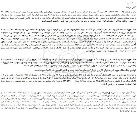 مزایده،مزایده فروش یک باب مغازه