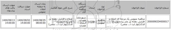 مناقصه عمومی یک مرحله ای اصلاح و افزایش دهانه پل عابر پیاده بوستان فدک(بلوار ایت ا... نجفی)