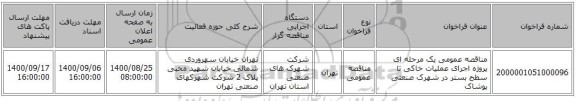 مناقصه عمومی یک مرحله ای پروژه  اجرای عملیات خاکی تا سطح بستر در شهرک صنعتی پوشاک 