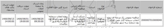 مناقصه عمومی یک مرحله ای پروژه انتخاب سرمایه گذار جهت اجرای زون شماره سه شهر دوگنبدان