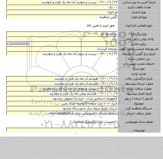 خرید ۱۰۰۰ عدد صفحه گالوانیزه اتصال زمین