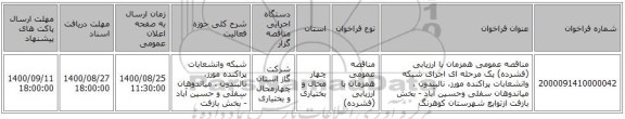 مناقصه عمومی همزمان با ارزیابی (فشرده) یک مرحله ای اجرای شبکه وانشعابات پراکنده مورز، نالبندون ، میاندوهان سفلی وحسین آباد - بخش بازفت ازتوابع شهرستان کوهرنگ