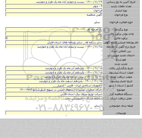 اجرای عملیات تعمیرات ژستهای زمینی در سطح شهرستانها ۱۴۰۰۱۹۶۸
