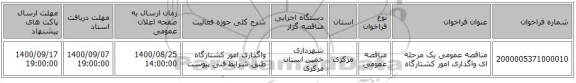 مناقصه عمومی یک مرحله ای واگذاری امور کشتارگاه
