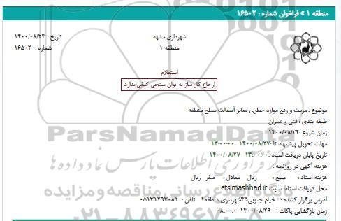 استعلام مرمت و رفع موارد خطری معابر آسفالت 