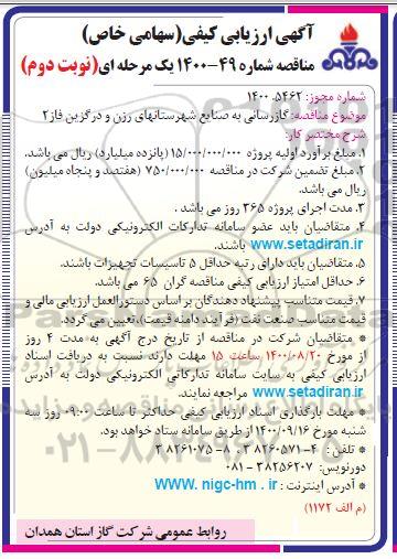 مناقصه  گازرسانی به صنایع شهرستان