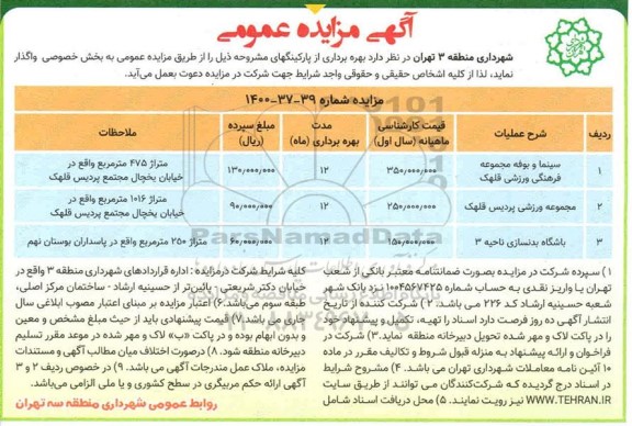 مزایده بهره برداری از پارکینگ