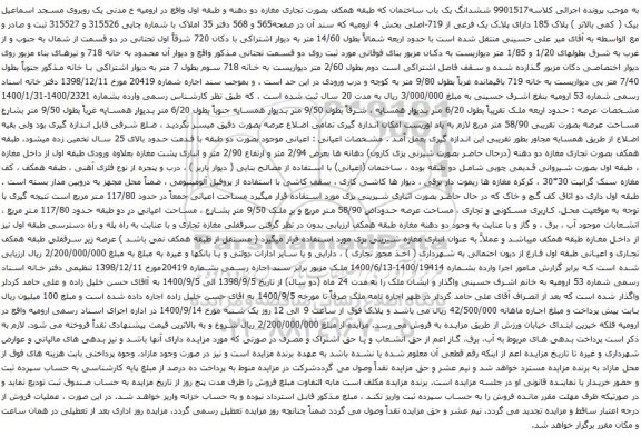آگهی مزایده ششدانگ یک باب ساختمان که طبقه همکف بصورت تجاری مغازه 
