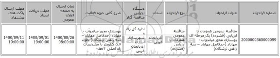 مناقصه عمومی همزمان با ارزیابی (فشرده) یک مرحله ای بهسازی محور میاندوآب - مهاباد (حدفاصل مهاباد – سه راهی ترشکان)