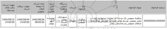 مناقصه عمومی یک مرحله ای عملیات مربوط به رفع سد معابر عمومی توسط عوامل انسانی خودرویی وپاکسازی ضاهای عمومی وساماندهی معابر