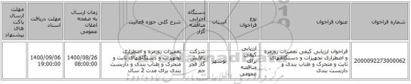 فراخوان ارزیابی کیفی تعمیرات روزمره و اضطراری تجهیزات و دستگاههای ثابت و متحرک و طناب بندی و داربست بندی 