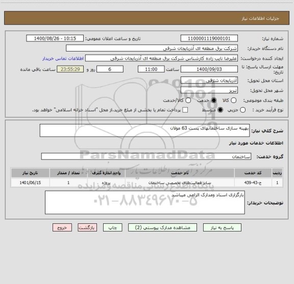 استعلام بهینه سازی ساختمانهای پست 63 مولان