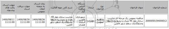 مناقصه عمومی یک مرحله ای مناسب سازی بلوار 45 متری و ترمیم پیاده روها وجدولگذاری سطح شهر لالجین