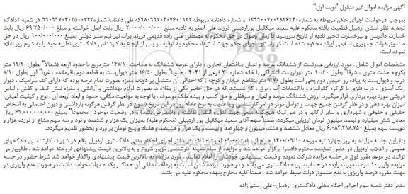 مزایده عرصه و اعیان ساختمان تجاری