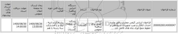 فراخوان ارزیابی کیفی عملیات باقی مانده احداث اتاقک و نصب تجهیزات سرچاهی و خطوط جمع آوری چاه های فاضل آباد