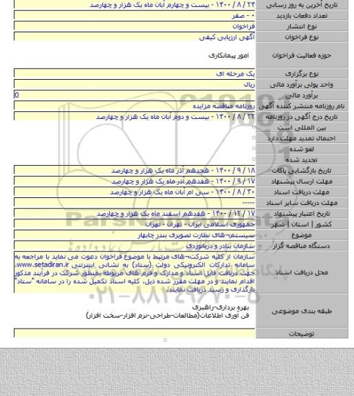 سیستم¬های نظارت تصویری بندر چابهار
