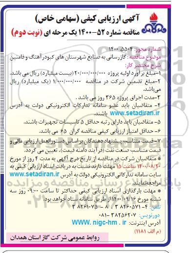 ارزیابی کیفی، ارزیابی کیفی گازرسانی به صنایع - نوبت دوم 