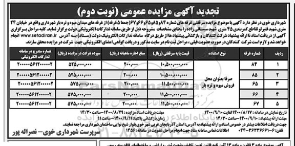 تجدید مزایده سرقفلی غرفه های - نوبت دوم