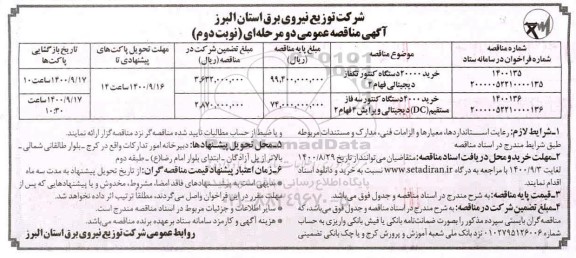 مناقصه خرید 20000 دستگاه کنتور تکفاز ...- نوبت دوم 