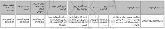 مناقصه عمومی یک مرحله ای روکش آسفالت سه راهی چایپاره-بازرگان(شهرستان چایپاره) ‏‏‏‏