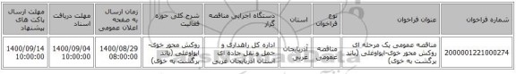 مناقصه عمومی یک مرحله ای  روکش محور خوی-ایواوغلی (باند برگشت به خوی)  ‏‏‏‏