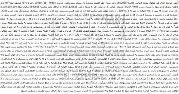 آگهی مزایده ششدانگ پلاک ثبتی 14220
