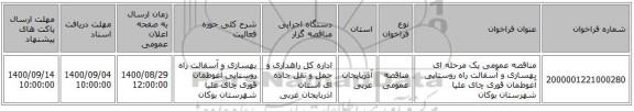 مناقصه عمومی یک مرحله ای بهسازی و آسفالت راه روستایی آغوطمان قوری چای علیا شهرستان بوکان