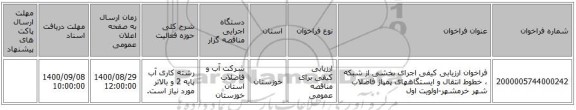 فراخوان ارزیابی کیفی اجرای بخشی از شبکه ، خطوط انتقال و ایستگاههای پمپاژ فاضلاب شهر خرمشهر-اولویت اول