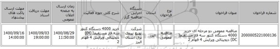مناقصه عمومی دو مرحله ای خرید 4000 دستگاه کنتور سه فاز مستقیم( DC) دیجیتالی  ویرایش 4 فهام 2