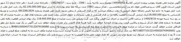 آگهی مزایده امتیاز تلفن همراه بشماره 09122812634