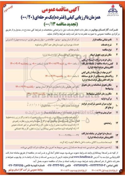 مناقصه خدمات بهره برداری شهرستان .... تجدید نوبت دوم 