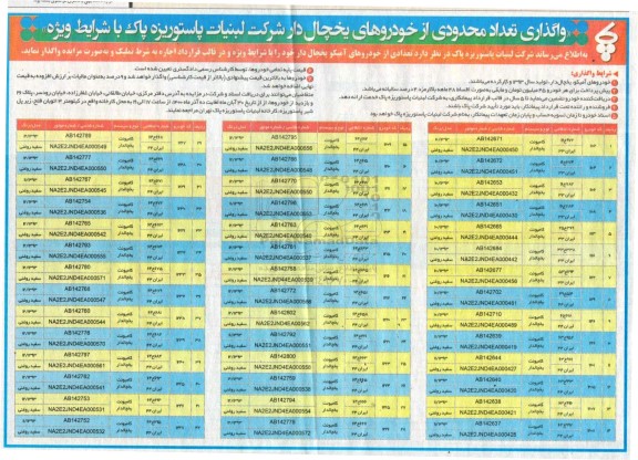 مزایده، واگذاری تعداد محدودی از خودروهای یخچال دار 