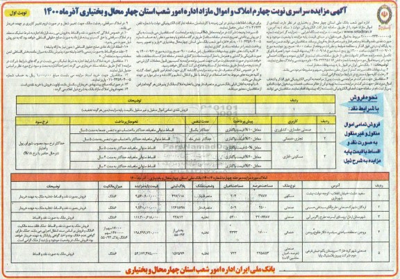 مزایده،مزایده فروش املاک و اموال کاربری مسکونی و صنعتی نوبت چهارم