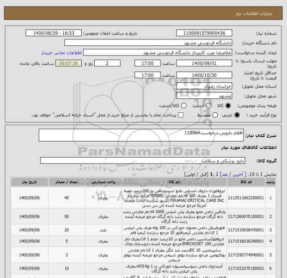 استعلام اقلام دارویی.درخواست118964